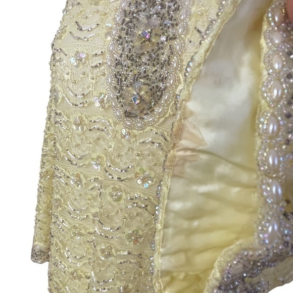Vintage 50’s Yellow Beaded Lace Mock Neck Long Sleeve Shift Dress Size M/L - Picture 12 of 13